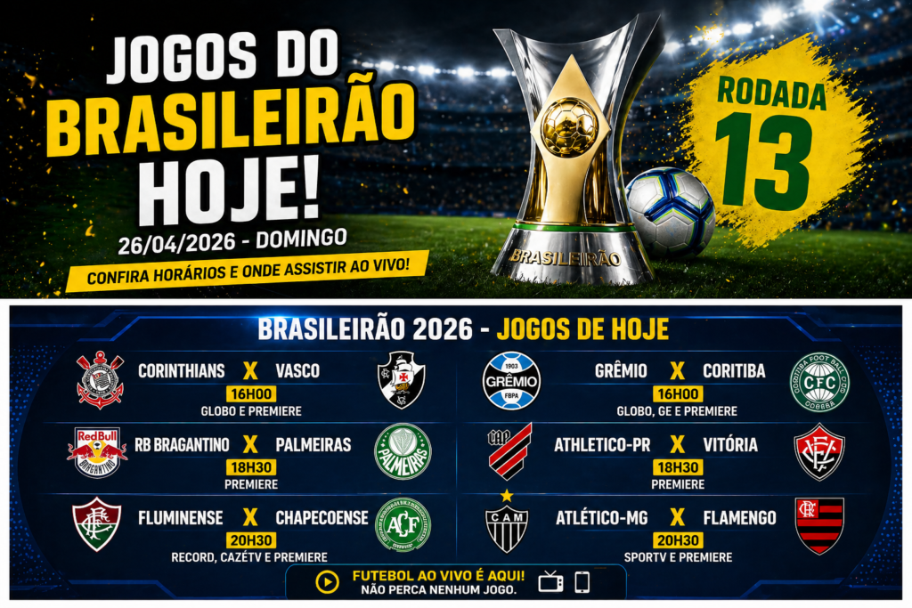 Jogos do Brasileirão hoje (26/04/2026): onde assistir ao vivo, horários e partidas